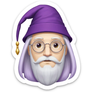 dumbledore, long white hair, wear purple magic hat, glasses sticker