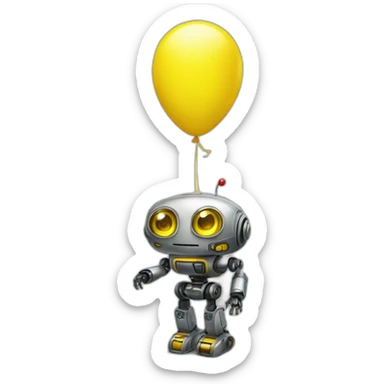 a mix of a robot and a yellow balloon sticker