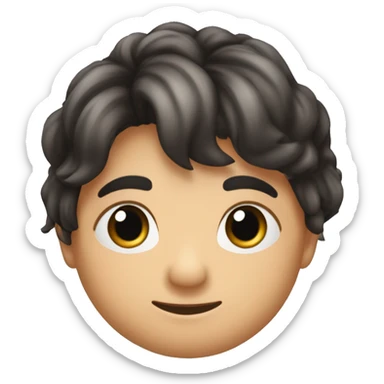 niño de 6 años gordito con pelo moreno medio medio largo, con las orejas grandes los ojos negros y dos marcas de picadura de mosquito en el cachete izquierdo   sticker