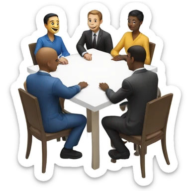 6 people sitting either side of a square table sticker