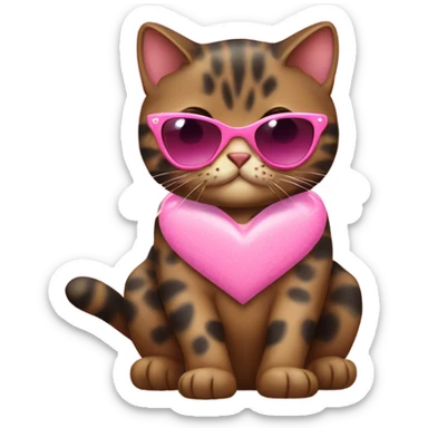 Cute fat tortishell cat wearing pink heart shaped sunglasses sticker