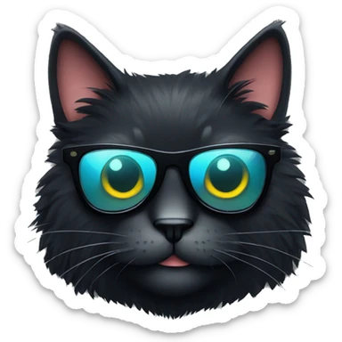 Cool cartoon fluffy black cat wearing sunglasses sticker