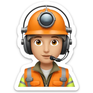 Helikopter-Flughelfer mit Oranger Weste und Helikopter Flug Helm auf dem Kopf inkl. am Helm integrierten Mikrofon vor dem Gesicht. sticker