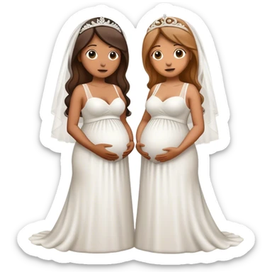 two women next to each other in wedding dresses but one is pregnant (they are married) sticker