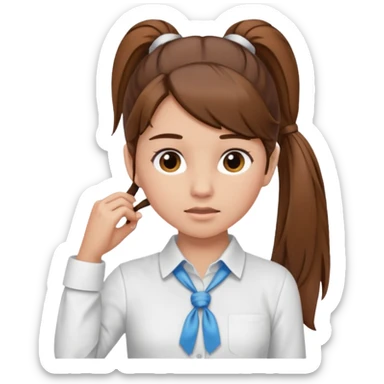 Normal skinned, tiny nosed, brown haired girl with Tying a ponytail sticker