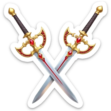 Two Golden royal swords with red gems sticker
