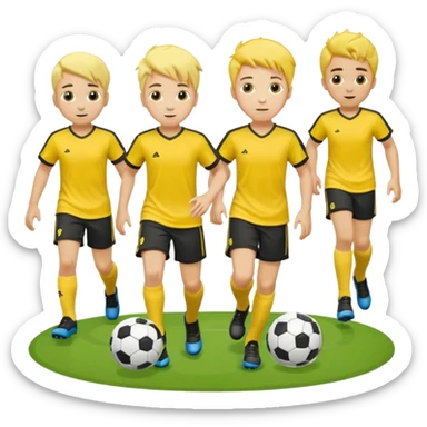 boys play soccer in yellow dress, yellow shrits, yellgow socks. others colors hair sticker