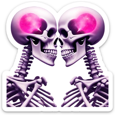 Skeleton kissing another skeleton with pink heart explosion  sticker