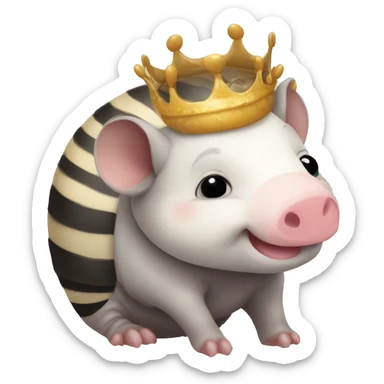 Black and white piebald chubby round armadillo pig panda centipede armadillo wearing a crown sticker