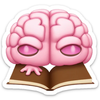 A pink brain reading a brown book sticker