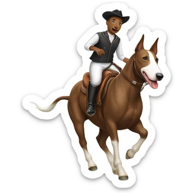 english bull terrier riding a horse  sticker
