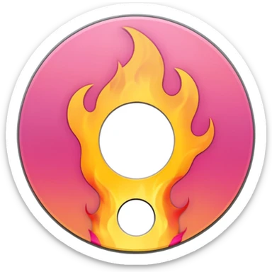 A minimalist CD disc with a subtle fire design, yellow and pink flames, with a circle in the middle and a hole in the center sticker