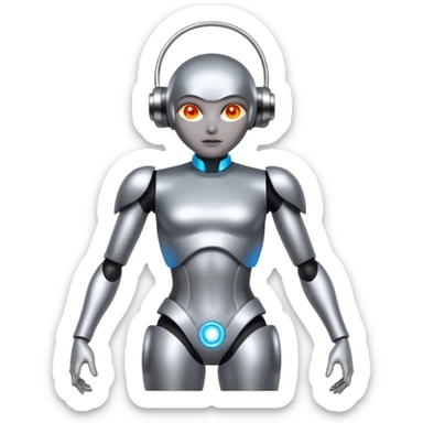 Robots Humanoid – Silver android with glowing eyes, human shape, full body sticker