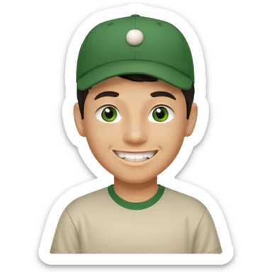 older-teenage-boy-dark-hair-green-eyes-tshirt-smiling-with-teeth-showing-baseball-hat-on-sideways sticker