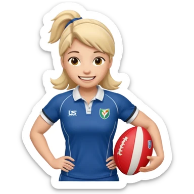 Disfraz de jugadora de rugby de cuerpo entero femenino y feliz sticker