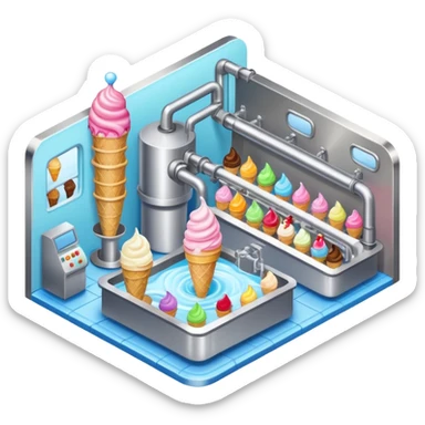 Ice cream factory with machines and production lines sticker