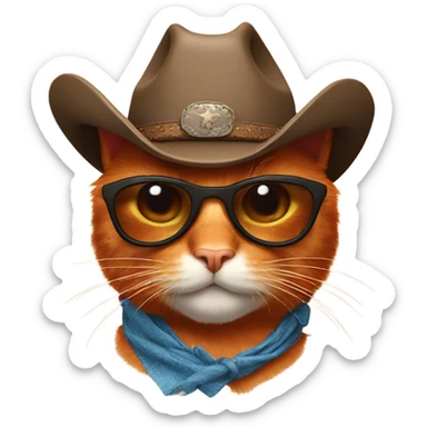 Red cat with sun glasses and cowboy hat  sticker