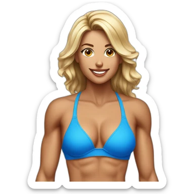 40 year old pretty woman in a blue bikini at a fitness competition  sticker