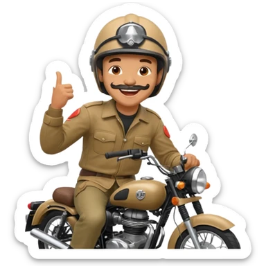 A man on a Royal Enfield bike laughing sticker
