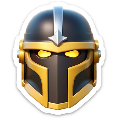 Clash of Clans aesthetic: Cinematic Playful 3D Isometric Helmet Emoji, rendered in a 3D vector-style similar to standard emojis with minimal shading and bold, simplified shapes. A compact, distinct form with signature details, softly glowing with a fantasy RPG magic charm. Simplified yet unmistakably iconic, highly detailed and consistent, glowing with a soft radiance and high shine. Stylized with a touch of heroic grandeur and a soft glowing outline, capturing the essence of a beloved gaming relic with a friendly, playful manner! sticker
