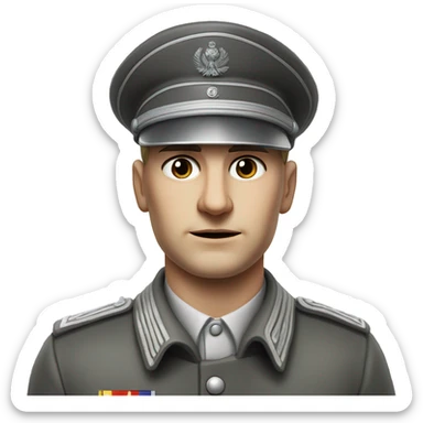 photorealistic 30 years old serious german soldier the middle of the XX century gray uniform detailed face with wrinkles, closed mouth, small eyes  sticker