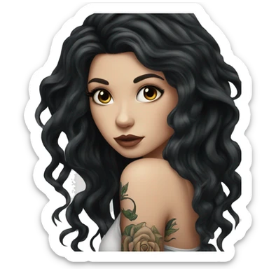 beautiful white girl with tattoos, with long black hair  sticker