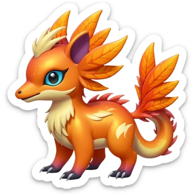  Shiny iridescent light warmly colored reddish-orange-gold-gradients neon vibrant colorful pastel flourishing flurry fuzzy Nargacuga-Palkia-Meloetta-Noibat-fusion-animal-Fakémon-hybrid-creature, by griffsnuff sticker