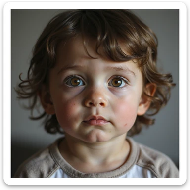 realistic child with facial features arranged to suggest the letter F, natural lighting, lifelike details sticker