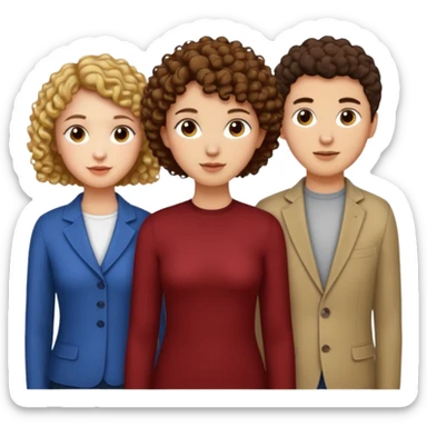 Throuple with two women with curly short hair, man with short brown hair, one woman taller than the others sticker