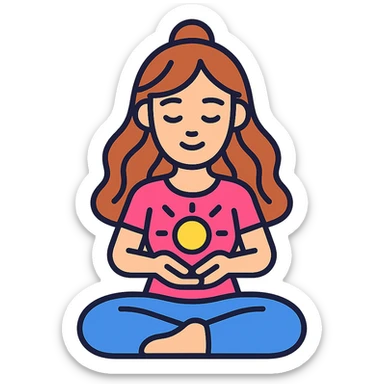 detailed, cute, feminine girl in lotus pose holding glowing energy, vector style with soft shadows and highlights, smooth lines, transparent background sticker
