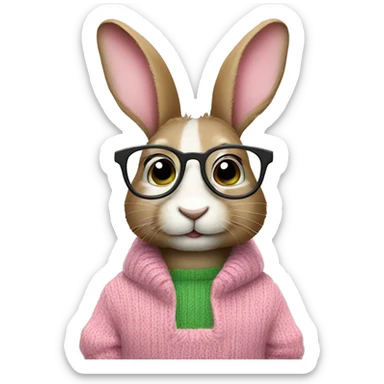 Rabbit with a glasses and wearing green and pink sweater sticker