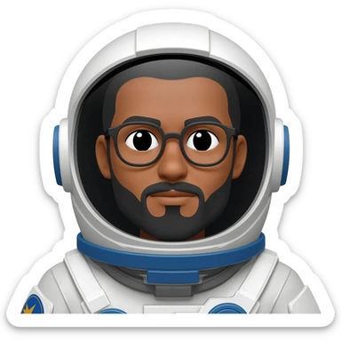 astronaut brown skin, black eyes, glasses and beard sticker