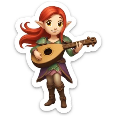 Baldurs gate 3 portrait female elf bard with red hair playing lute sticker