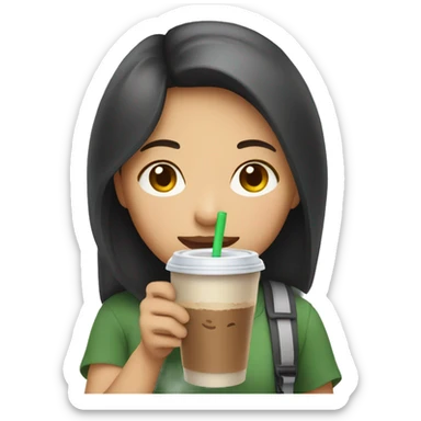 an asian girl drinking a cup of iced coffee sticker