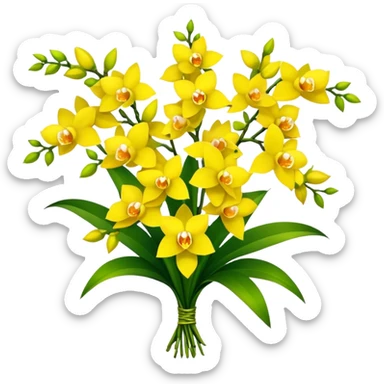 big bouquet yellow Dendrobium Orchid, stem, leaf, flower sticker