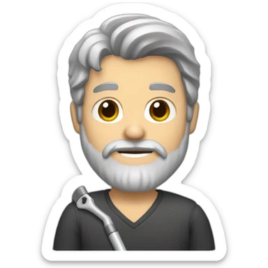 a man with brown and grey hair and a beard with a crutch sticker