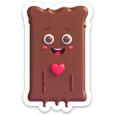 a melting chocolate bar with heart eyes, smitten and in love, whimsical sticker
