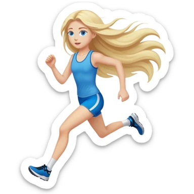 Cinematic realistic blonde with long hair and blue eyes, running sticker