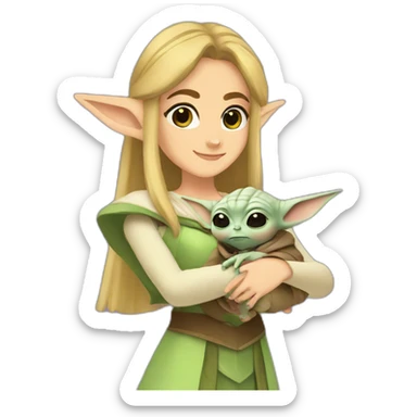 Cute Princess Zelda holding baby yoda sticker