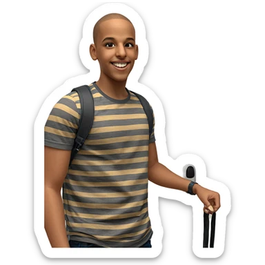 smiling boy with striped shirt sticker