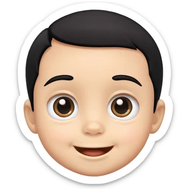 Smiling baby boy face with big eyes, medium skin tone, and black hair sticker