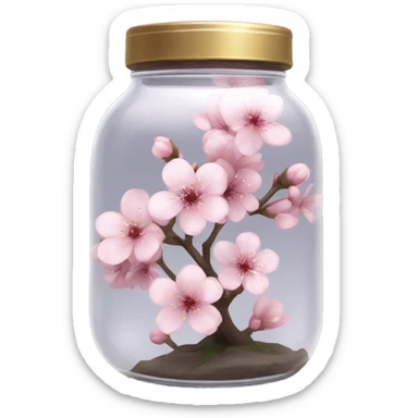 Realistic sakura flower in a transparent jar vase sticker