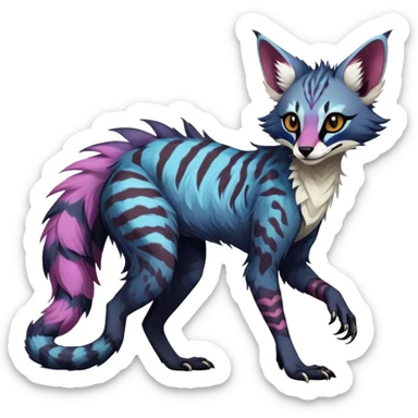 Feral Rare Fantasy dark colorful Vernid-Sergal-Genet-Trico-species by LiLaiRa, random markings, tufted tail, tufted ears, full body sticker