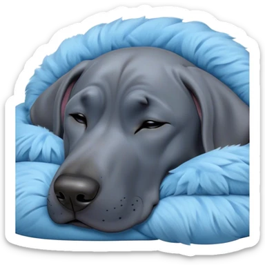 Meme-Worthy Cute Sleeping Blue Great Dane Portrait Emoji, Head resting peacefully with a contented smile, showcasing a delightfully massive build and a luxuriously soft blue Fur, eyes shut in a serene nap, Simplified yet hilariously adorable features, highly detailed, glowing with a soft, drowsy light, high shine, relaxed and utterly lovable, stylized with an air of playful laziness, bright and heartwarming, soft glowing outline, capturing the essence of a comically sleepy guardian, so meme-worthy it feels like it could instantly become the next viral sensation of adorable slumber! sticker