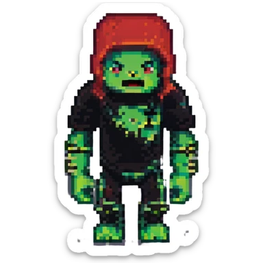 Minecraft OMZ character with a creeper, pixel art style, simple background sticker