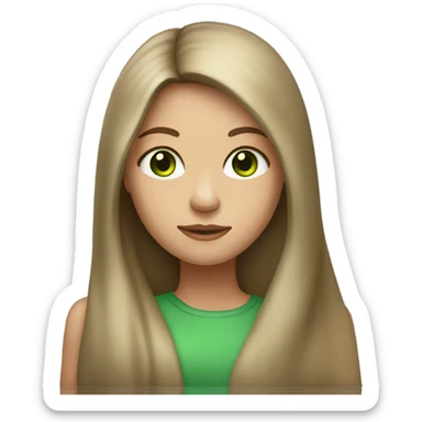 Clean Girl with brown long straight hair and green eyes  sticker