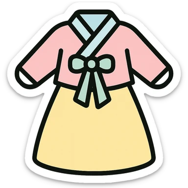 cute icon of a hanbok, traditional Korean dress, simple and friendly style, pastel colors, soft lines sticker