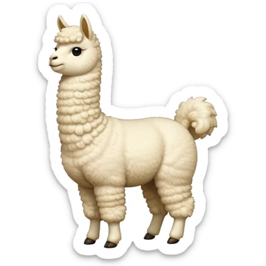 cinematic-[cream alpaca]-realistic-full-body-standing-emoji,-tail-flicking-lazily,-head-tilted-dramatically,-curly-[cream]-fur,-simplified-yet-realistic-focused-features,-highly-detailed,-glowing-with-an-almost-sarcastic-glow sticker