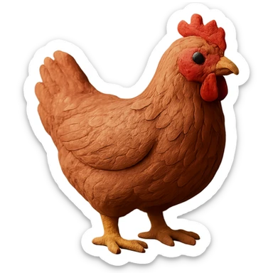 hen with realistic feather texture standing pose in claymation style sticker