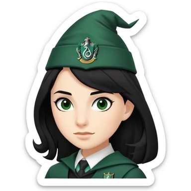 genevieve gaunt is Pansy Parkinson in harry potter, wear hogwarts slytherin uniform, black hair sticker